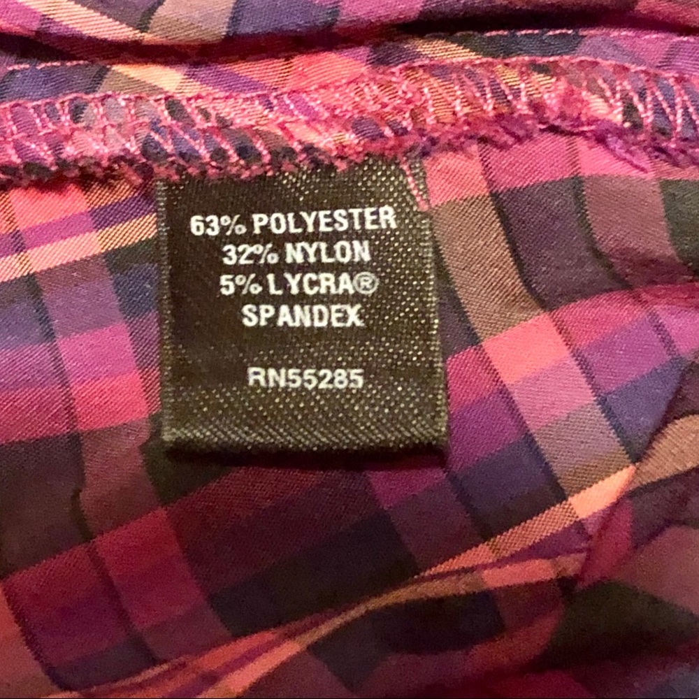 EXPRESS V~NECK PLAID STRETCH BLOUSE - Picture 10 of 13